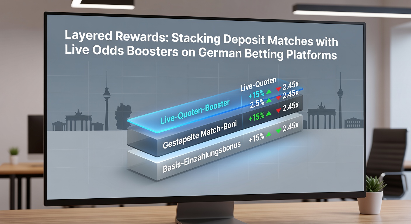 Detaillierte Infografik zu Schritt-für-Schritt-Stapelung von Deposit-Match und Live-Odds-Booster, inklusive Beispielen aus deutschen Wettapps